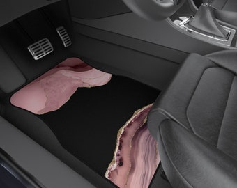 Car Mats (2x Front) | Pink, Glitter Gold and Black Agate Design Car Mats | Car Accessories | Mother's Day Gifts, Car Mats | Pink Car Decor