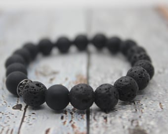 Men's Stretch Bracelets | Onyx and Lava Bead Bracelet | Christian Bracelet "Self-Control" | Faith Jewelry | Jewelry Gift for Dad, Papa, Son