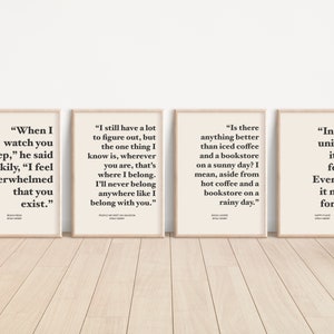 Emily Henry Merch, Set of 4 Art Prints, Printable Wall Decor, Bookish Poster, Gifts for Readers, Aesthetic Decor, Happy Place, Book Lovers