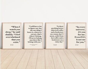 Emily Henry Merch, Set of 4 Art Prints, Printable Wall Decor, Bookish Poster, Gifts for Readers, Aesthetic Decor, Happy Place, Book Lovers