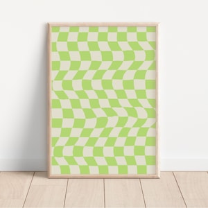 Retro Checkered Poster, Lime Checkerboard Art Print, Checkered Decor, Groovy Wall Decor, 60s and 70s Wall Art, Trendy Aesthetic Art Print