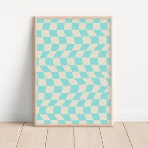 Light Blue Checkered Poster, Retro Check Wall Art, Checkerboard Art Print, Trendy Aesthetic Decor, Office Wall Art, Printable Wall Art,