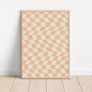 Checkered Decor Poster Wall Art, Retro Check Decor, Peach Checkerboard Art Print, Trendy Aesthetic 60s Printable Art, Pastel Decor