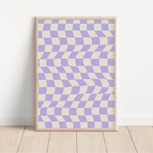 Art mural en damier violet, affiche en damier, art groovy, impression d’art rétro des années 60 et 70, décor à la mode, décor mural esthétique, affiche au néon