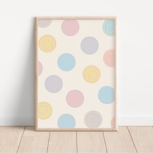 Retro Smiley Face Poster, Pastel Room Decor, Nursery Wall Decor, Happy Vibes Wall Art, Trendy Decor, Aesthetic Room Decor, Dorm Art, Office