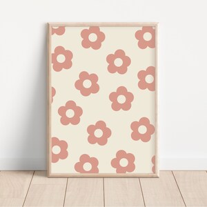 Impressão de arte moderna de flor de margarida, decoração estética de quarto, decoração de berçário rosa, arte para impressão de menina adolescente, pôster retrô, impressão de parede fofa, minimalista