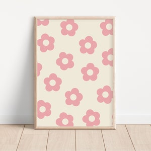Aesthetic Pink Wall Poster, Dorm Wall Art, Trendy Girl Decor, Daisy Flower Decor, Minimalist Wall Decor, Pink Flower Poster, Nursery Decor