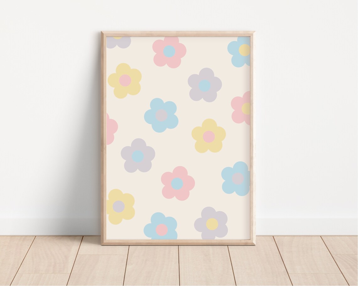 Pastel Flower Wall Art Retro Daisy Printable Art Nursery Etsy