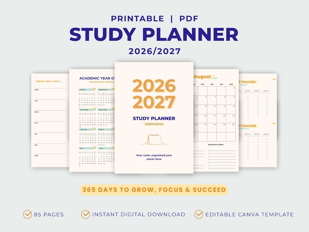 Academic Planner 2026 2027 Printable | 85 Page Study Planner PDF