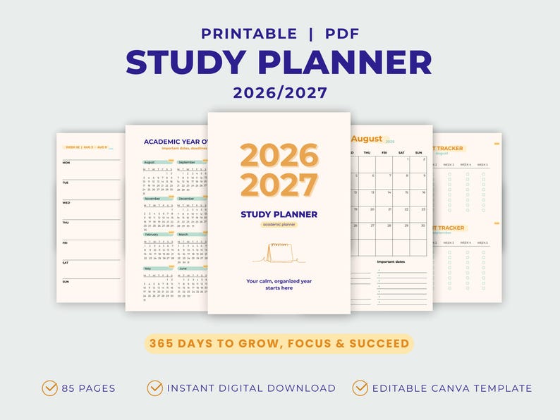 Academic Planner 2026 2027 Printable | 85 Page Study Planner PDF ...