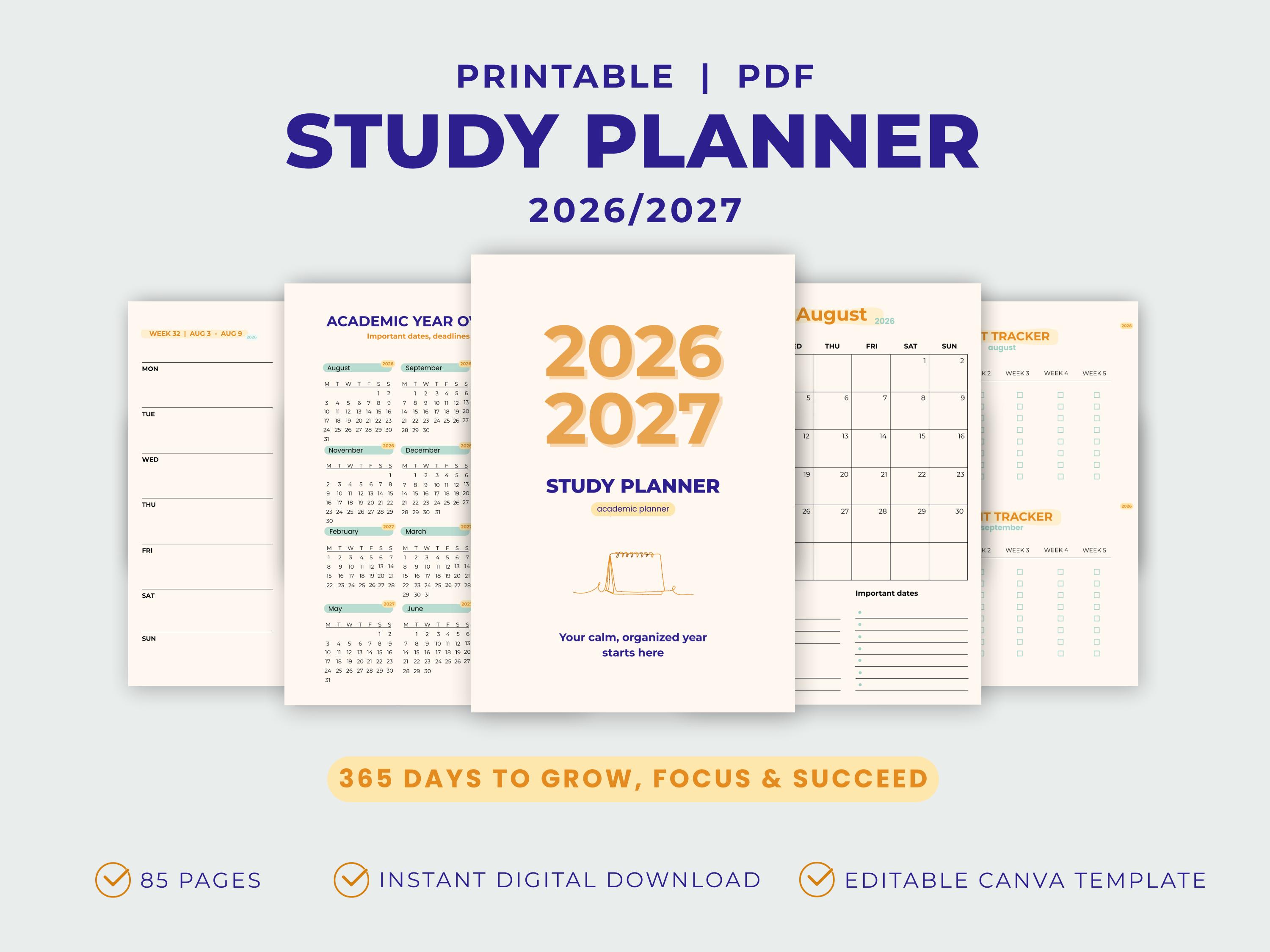 Academic Planner 2026 2027 Printable | 85 Page Study Planner PDF ...