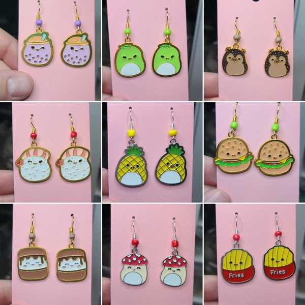 Adorable Squishmallow Brand Enamel Charm Earrings | hypoallergenic plated silver and gold hooks