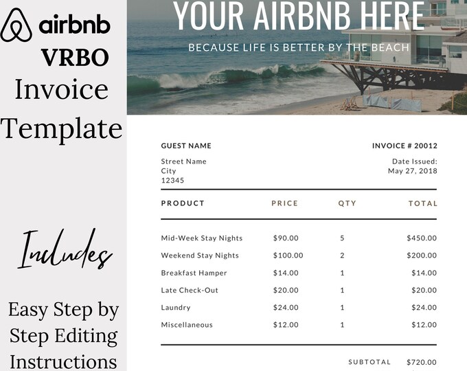 AIRBNB INVOICE TEMPLATE Printable Template Business Printable Invoice