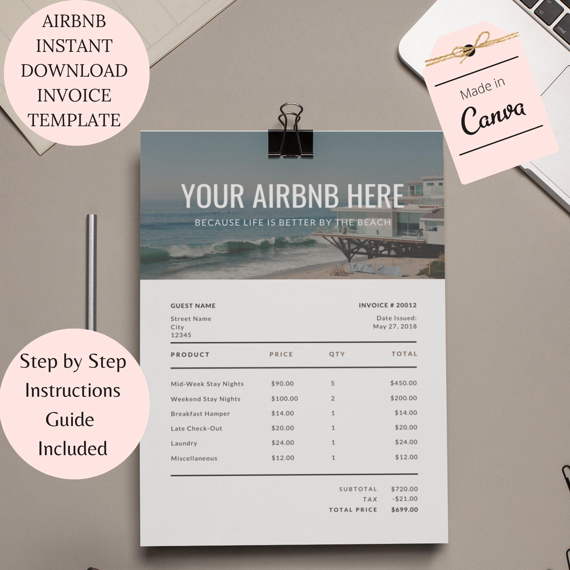 AIRBNB INVOICE TEMPLATE Printable Template Business Printable | Etsy
