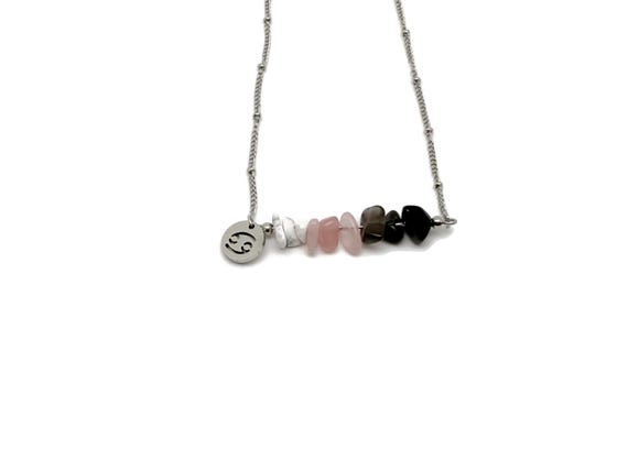 Cancer Zodiac Gemstone Necklace -  Choose Your Stones - Silver Stainless Steel - Birthstone Crystal Neckalce - CC1014