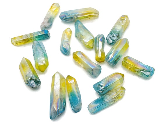Rainbow Aura Quartz Point Gemstone - Point Yellow-Blue Aura Stone – Aura Gemstone - Lucky Stone - RA1240