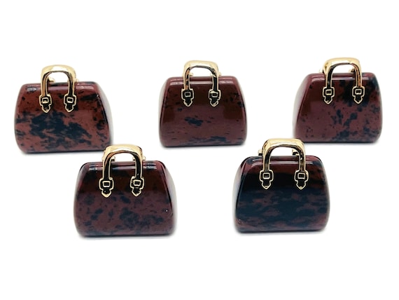 Mahogany Obsidian Crystal Purse Carving - Crystal Handbag Pendant - Gemstone Purse - PU1017