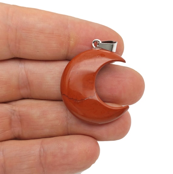 Red Jasper Gemstone Moon Pendants - Crescent Moon - Wholesale Jewelry Making Supplies - Moon Necklace - Moon Shaped Crystal - NC1672