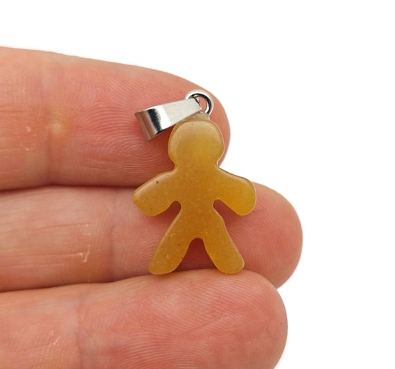 Yellow Jade Crystal Gingerbread Cookies Men Pendants - Christmas Gift - Mineral Specimens - Christmas Carving - Best Quality - NC1667