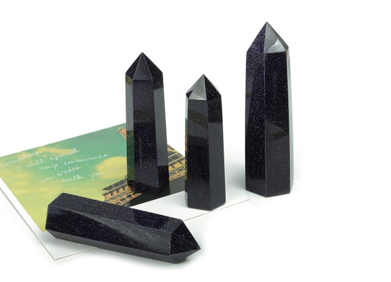 Blue Goldstone Obelisk Tower Stone – Obelisk Tower Point Crystals – Natural Blue Goldstone Gemstones – Loose Gemstone - TW1021