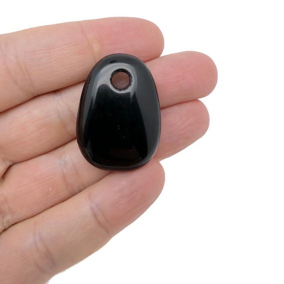 Obsidian Oval Crystal Pendant – Natural Stone Jewelry Making Bead - NC1900