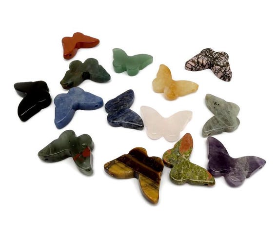 Crystal Butterfly Drilled Beads - Gemstones - Handmade Carved Animal - Energy Stone - Love Symbol - ANMIX24