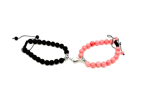 Love Gemstone Bracelet - Men&Women Magnetic Crystal Bracelet - Black Tourmaline - Pink Agate - Two Bracelet - Valentine's Day - CC1005