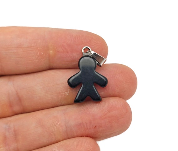 Obsidian Crystal Gingerbread Cookies Men Pendants - Christmas Gift - Mineral Specimens - Christmas Carving - Best Quality - NC1655
