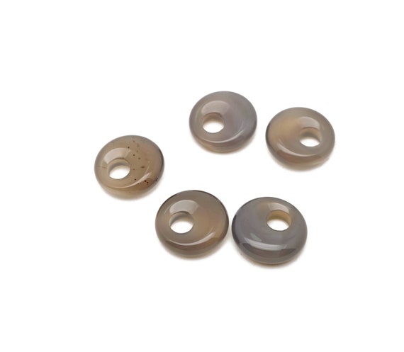 Gray Agate Gemstone Pi Stone - Crystal Donut Pi Stone - Pi Stone -Crystal Earrings - Lucky Safety Pendant Jewelry - 18mm - DO1037