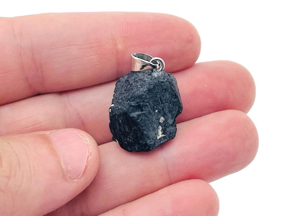 Black Tourmaline Raw Crystal Pendant - Crystals Pendant Healing - Drilled Crystal - Gifts - NC1143