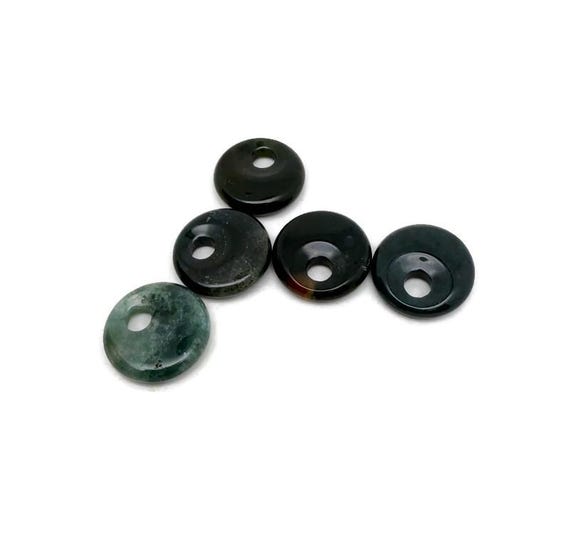 Moss Agate Crystal Donut Pendant - Pi Stone Necklace Charm - 20mm - DO1085