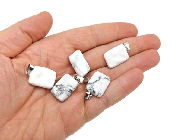 Howlite Crystal Rectangle Shape Pendants - Wholesale Gemstones - Stone Healing Crystal Rectangle Necklace - Natural Stones - NC1734