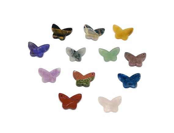 Mini Butterfly Gemstone Pendant - Hole Crystal Jewelry - Crystal Carved Butterfly Loose Stone - Crystal Necklace Healing - NCMIX