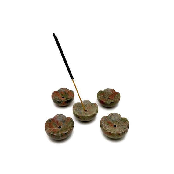 Unakite Gemstone Incense Holder – Hand-Carved Crystal Flower Burner for Cleansing & Relaxation - GZ1010