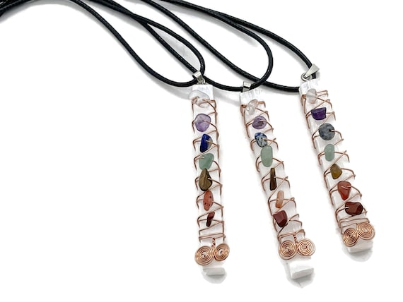 Natural 7 Chakra Selenite Sticks Pendant - Crystals Pendant Healing - Mini Crystal Pendant - Gifts - NC1306