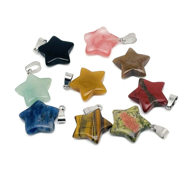 Crystal Star Pendants - Star Carved Pendant – Natural Necklaces - Heling Gemstone - Jewelry Making Supplies - NCMIX12