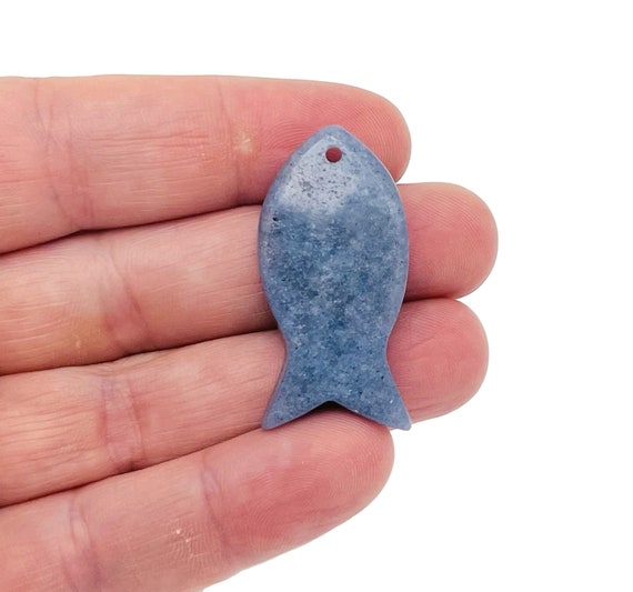 Blue Aventurine Fish Carving Gemstone Pendants - Pisces Zodiac Hole Crystal Fish - Reiki Healing Bulk Polished - Gift for Swimmer - NC1489