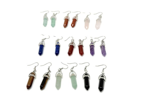 Birthstone Crystal Earrings - Silver Point Gemstone Earring - Genuine Gemstone Earrings - Semi-Precious Jewellery - NCMIX