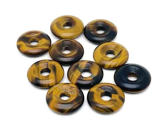 Tiger Eye Crystal Donut Pendants - Natural Gemstone Donut - Pi Stone - Lucky Safety Pendant Jewelry - Healing Crystals - DO1007