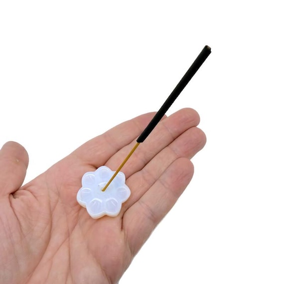 Opalite Natural Crystal Flower Incense Holder – Carved Gemstone Stick Burner for Meditation - TZ1009