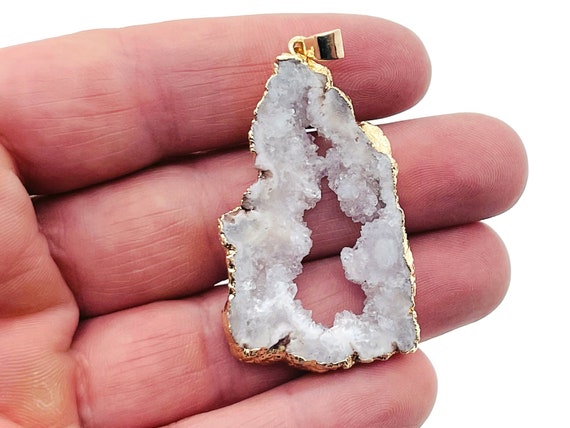 White Agate Geode Druzy Slice Pendnat - Oco Agate Geode Pendant - Crystal Agate Pendant - NC1339