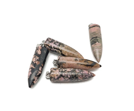 Rhodonite Bullet Gemstone Pendant - Crystal Point Bullet Necklace - Polished Bullet Carved - Crystal Healing - Mineral - NC1583