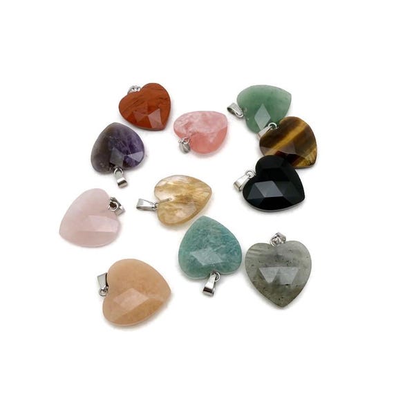 Faceted Gemstone Heart Pendant – Natural Crystal Charm - NCMIX