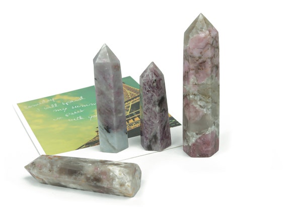Plum Blossom Tourmaline Obelisk Tower Stone – Obelisk Tower Point Crystals – Meditation Gemstone - Gifts - TW1017