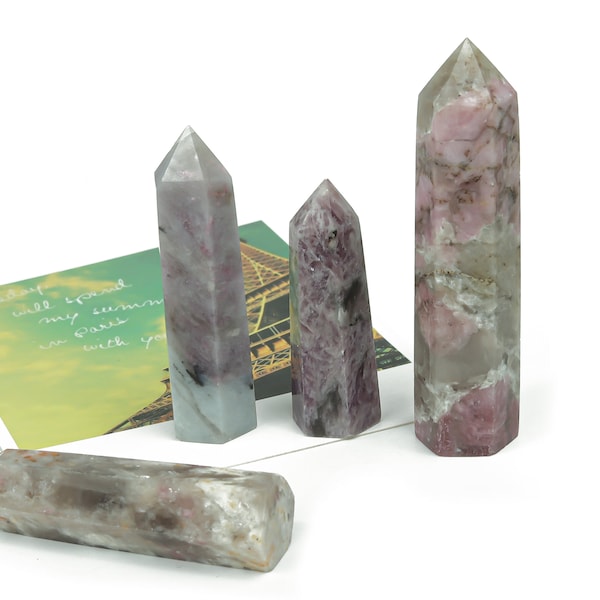 Plum Blossom Tourmaline Obelisk Tower Stone – Obelisk Tower Point Crystals – Meditation Gemstone - Gifts - TW1051