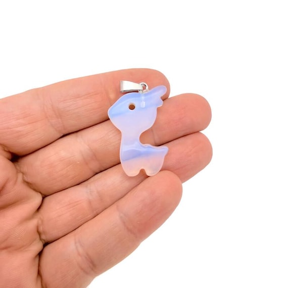 Opalite Crystal Deer Pendant - Carved Gemstone Deer Necklace Gift - NC2013