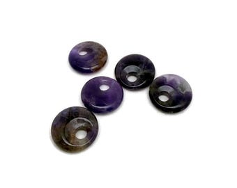 Amethyst Crystal Donut Pendant - Pi Stone Necklace Charm - 20mm - DO1072
