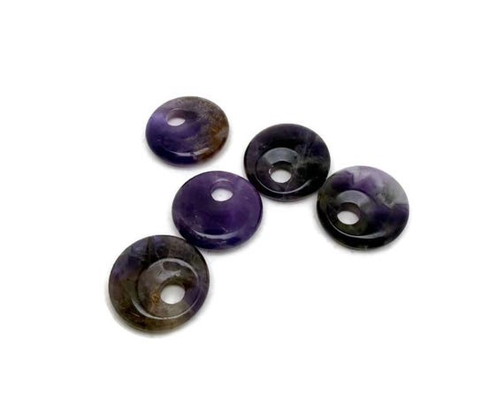 Amethyst Crystal Donut Pendant - Pi Stone Necklace Charm - 20mm - DO1072