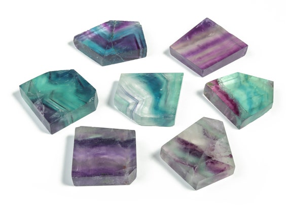 Fluorite Carved Slice Slab - Natural Gemstones - Slab Fluorite Gemstone – Healing Crystals - 1.2 - 1.8 inch - FL1002
