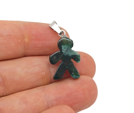 Moos Agate Crystal Gingerbread Cookies Men Pendants - Christmas Gift - Mineral Specimens - Christmas Carving - Best Quality - NC1662
